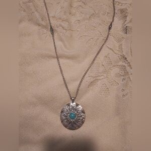 Turquoise Bohemian Silver Tone Necklace Long